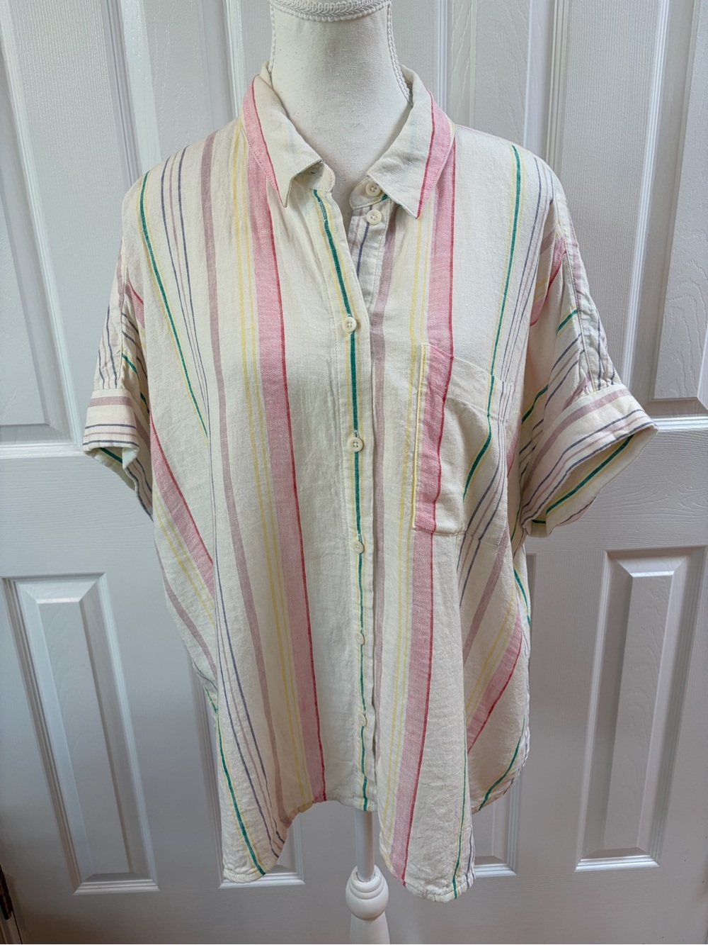 Madewell Linen Blend Daily Shirt in Rainbow Stripe Size L